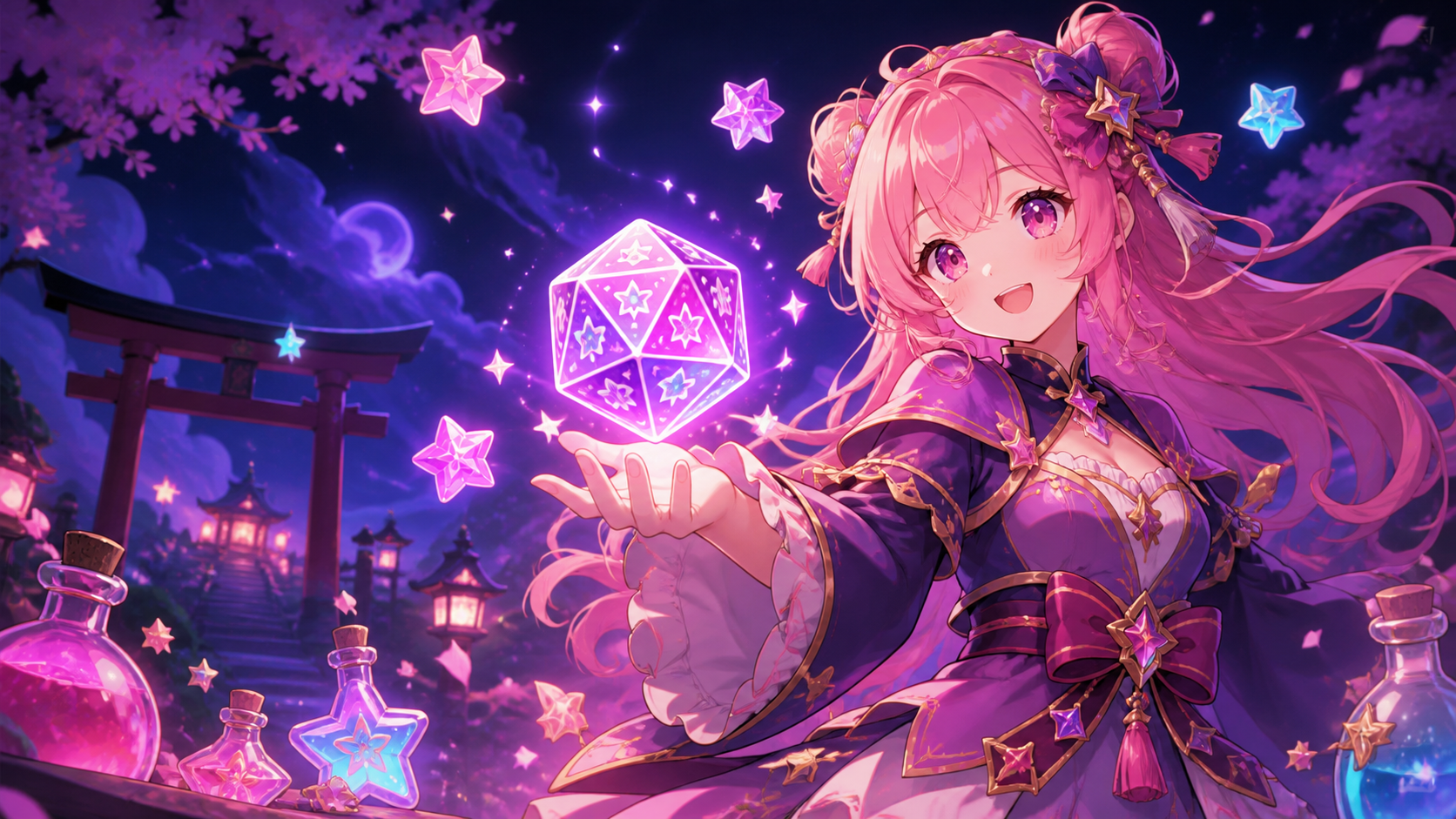 Mage anime rose avec un de magique lumineux
